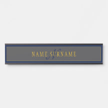 Elegant Script Monogram Dark Navy Blue Grey & Gold