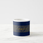 Elegant Script Monogram Dark Navy Blue Grey & Gold Espresso Cup<br><div class="desc">Elegant looking,  monogram styled design. Customise as you like!</div>