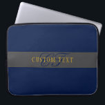 Elegant Script Monogram Dark Navy Blue Grey & Gold Laptop Sleeve<br><div class="desc">Elegant looking,  monogram styled design. Customise as you like!</div>