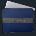 Elegant Script Monogram Dark Navy Blue Grey & Gold Laptop Sleeve<br><div class="desc">Elegant looking,  monogram styled design. Customise as you like!</div>