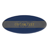 Elegant Script Monogram Dark Navy Blue Grey & Gold