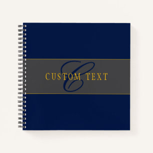 Elegant Script Monogram Dark Navy Blue Grey & Gold Notebook