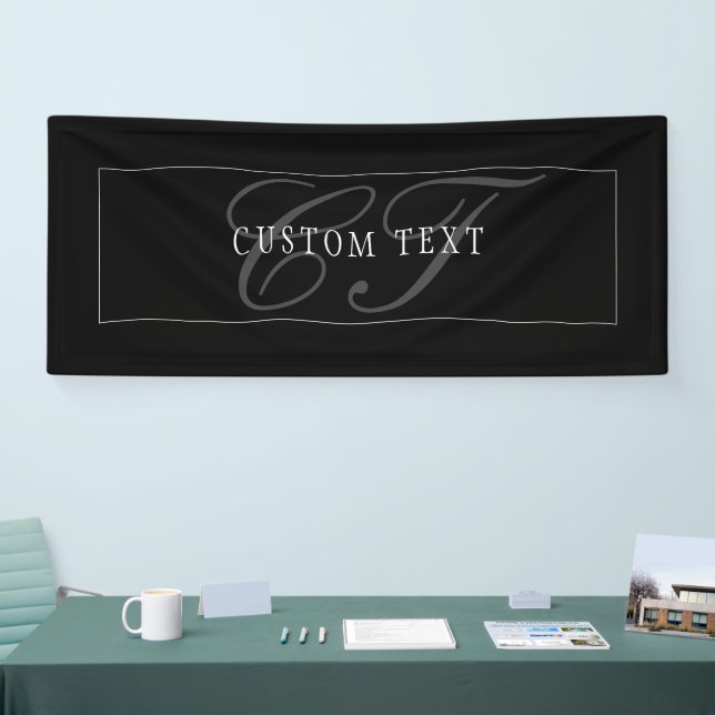 Elegant Script Monogram Editable Black Grey White Banner (Tradeshow)