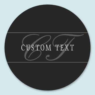 Elegant Script Monogram Editable Black Grey White Classic Round Sticker