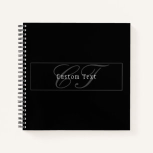 Elegant Script Monogram Editable Black Grey White Notebook