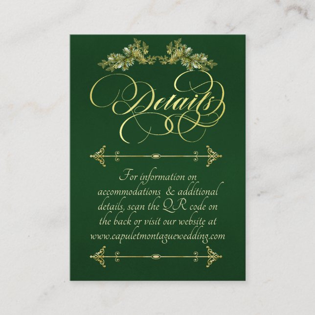 Elegant Script & Monogram - Emerald/Gold Enclosure Card (Front)