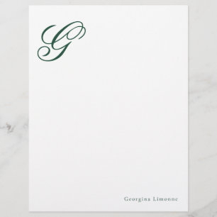 Elegant Script Monogram Emerald Green Letterhead