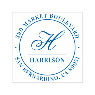 Elegant Script Monogram Family Name Return Address Self-inking Stamp