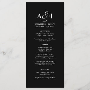 Elegant Script Monogram Formal Black Wedding Menu