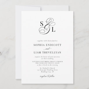 Elegant Script Monogram Formal Wedding Invitation