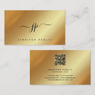 Elegant Script Monogram Gold Premium Pearl Paper Business Card
