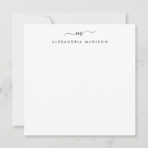 Elegant Script Monogram Initial Black Stationery Card