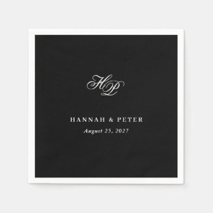 Elegant Script Monogram Initials Black Wedding Napkin