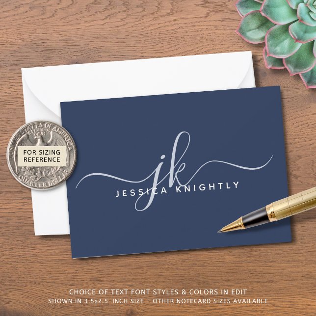 Elegant Script Monogram Initials Name Blue Card (Creator Uploaded)