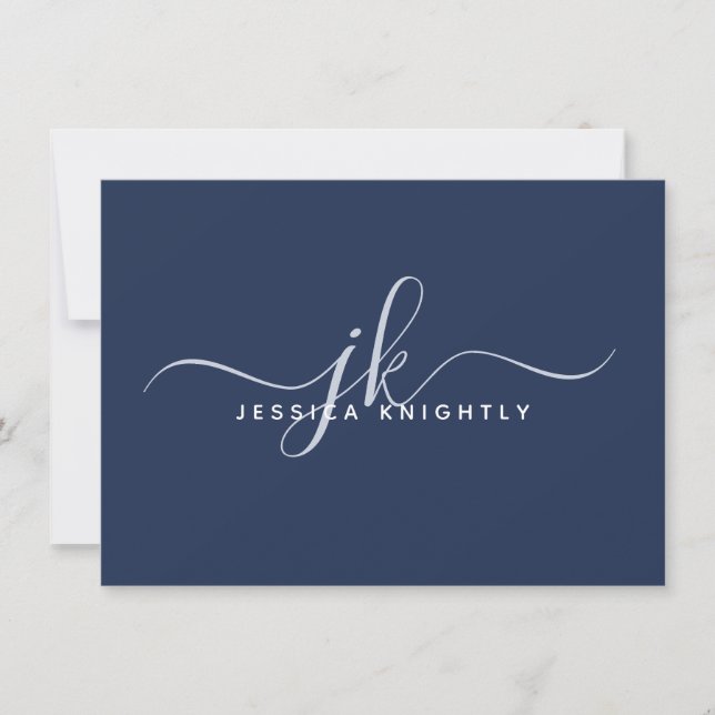 Elegant Script Monogram Initials Name Navy Blue Card (Front)