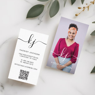 Elegant Script Monogram Logo Photo & QR Code Business Card