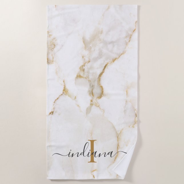 Elegant Script Monogram Marble Beach Towel (Front)
