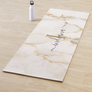 Elegant Script Monogram Marble Pattern Yoga Mat