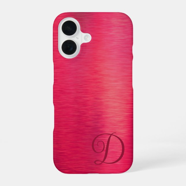 Elegant Script Monogram Metallic Pink iPhone 16 Case (Back)