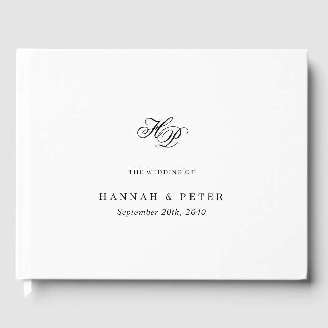 Elegant Script Monogram Minimal Wedding Chic Guest Book (Front)