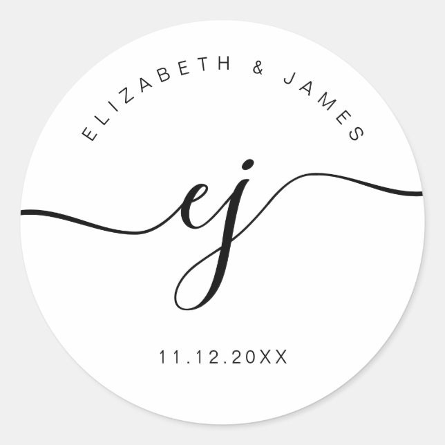 Elegant Script Monogram Minimalist Wedding Classic Round Sticker (Front)