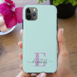 Elegant Script Monogram Mint and Lilac Case-Mate iPhone Case<br><div class="desc">Elegant and feminine iPhone case in mint green, lilac and grey, personalised with your monogram. This simple, minimalist design has a pretty and modern colour palette with bold initial and handwritten scripty typography for your name. Designed for the iPhone 11 Pro Max but will fit many other models. If you...</div>