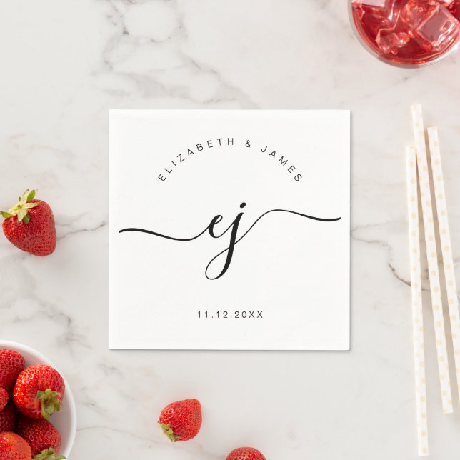 Elegant Script Monogram Modern Minimalist Wedding Napkin (Insitu)
