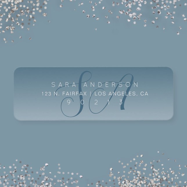 Elegant Script Monogram Ombre Blue Return Address (Creator Uploaded)