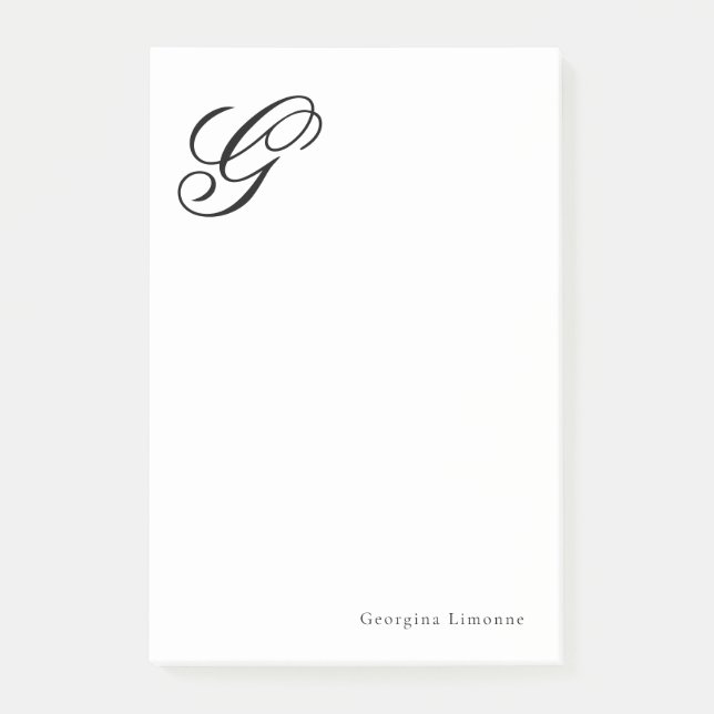 Elegant Script Monogram Personalised Post-it Notes (Front)