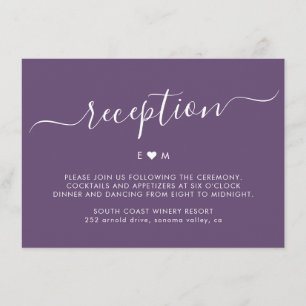 Elegant Script Monogram Purple Wedding Reception Enclosure Card