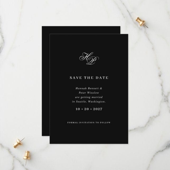 Elegant Script Monogram QR Code Photo Wedding Save The Date (Front/Back In Situ)
