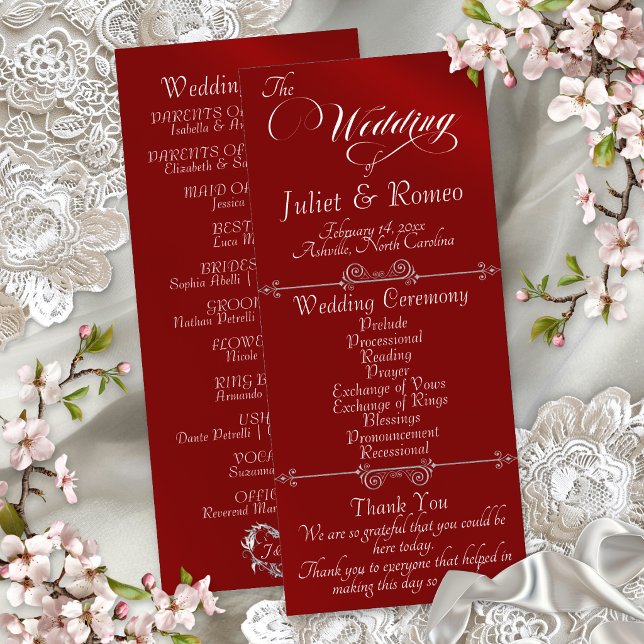 Elegant Script & Monogram - Red Wedding Programme (Creator Uploaded)