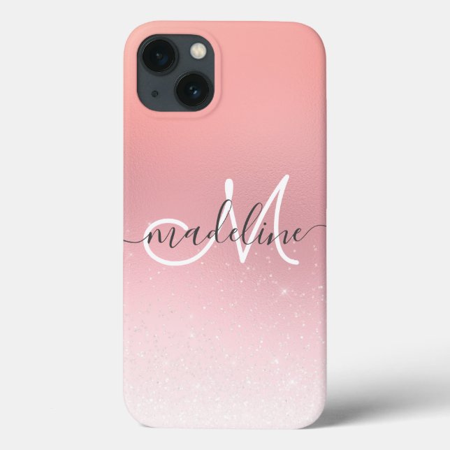 Elegant Script Monogram Rose Gold Glitter Case-Mate iPhone Case (Back)