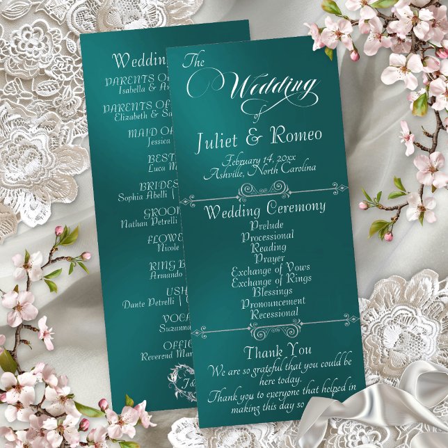 Elegant Script & Monogram - Teal Wedding Programme (Creator Uploaded)