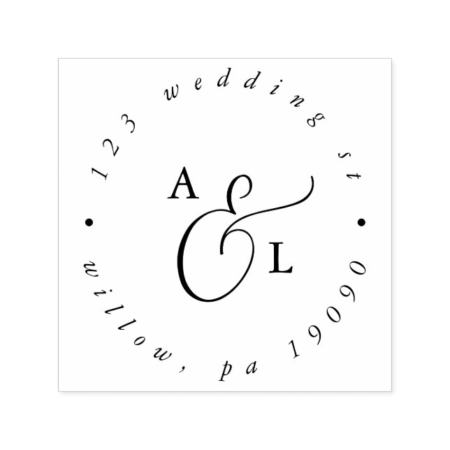 Elegant Script Monogram Wedding Circular Address Self-inking Stamp (Design)