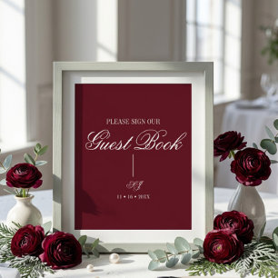 Elegant Script Monogram Wedding Guest Book Poster