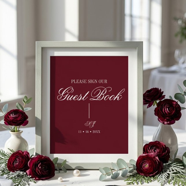 Elegant Script Monogram Wedding Guest Book Poster (Creator Uploaded)