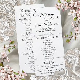 Elegant Script & Monogram - White Pearl Wedding Programme