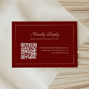 Elegant Script Monogram Wine Red QR Code Wedding RSVP Card