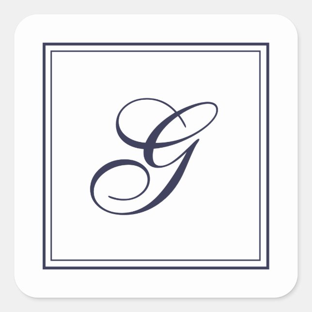 Elegant Script Monogram with Border Square Sticker (Front)