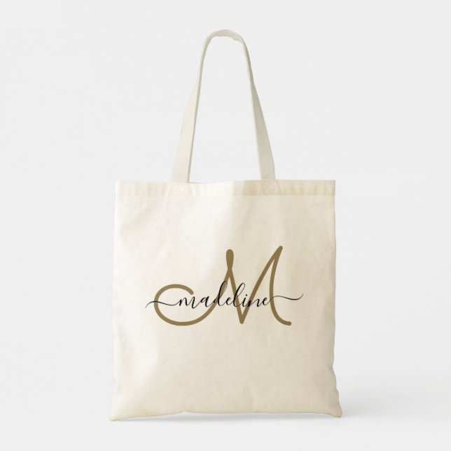 Elegant Script Monogrammed Name Modern Trendy Tote Bag (Back)