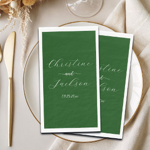 Elegant Script Moss Green Wedding Napkin