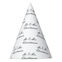 Elegant script Mr and Mrs wedding party cone hats