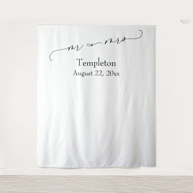 Elegant Script Mr & Mrs Simple Photo Background Tapestry (Front)