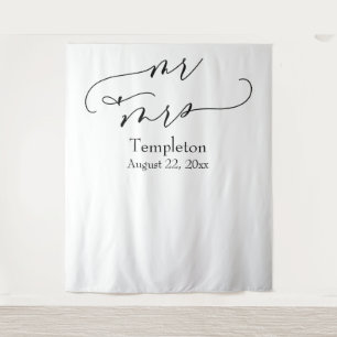 Elegant Script Mr & Mrs Simple Photo Background Tapestry