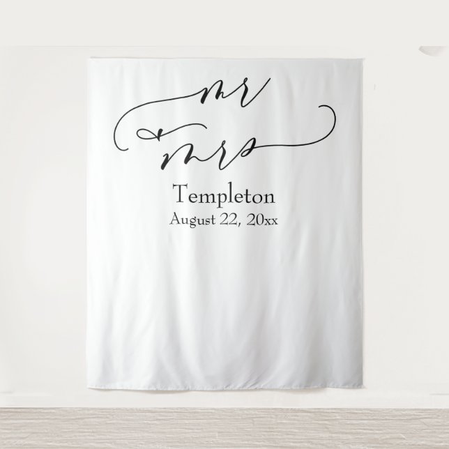 Elegant Script Mr & Mrs Simple Photo Background Tapestry (Front)