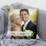 Elegant Script Mr. & Mrs. Wedding Date Keepsake Cushion<br><div class="desc">This simple,  elegant design features modern script typography with swooshes and,  with a stroke of whimsy,  your wedding date curves and floats with the ligature (swoosh) on the "s" of "mrs." Add your photo and wedding date to this design,  making it a meaningful keepsake of your special day.</div>
