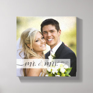 Elegant Script Mr. & Mrs. Wedding Date   Occasion Canvas Print