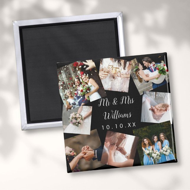 Elegant Script Mr Mrs Wedding Photo Collage Magnet (Elegant Script Mr Mrs Wedding Photo Collage Magnet)