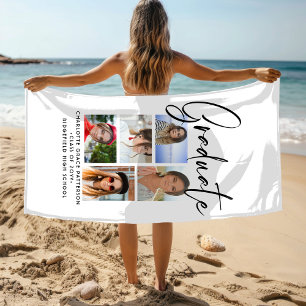 Elegant Script Multi Photo Graduation Graduate Beach Towel